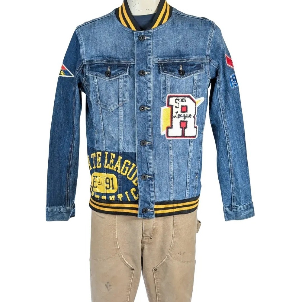 Smoke Rise DNM Co Mens Denim Jacket Patches Letterman Sz M NWT $160